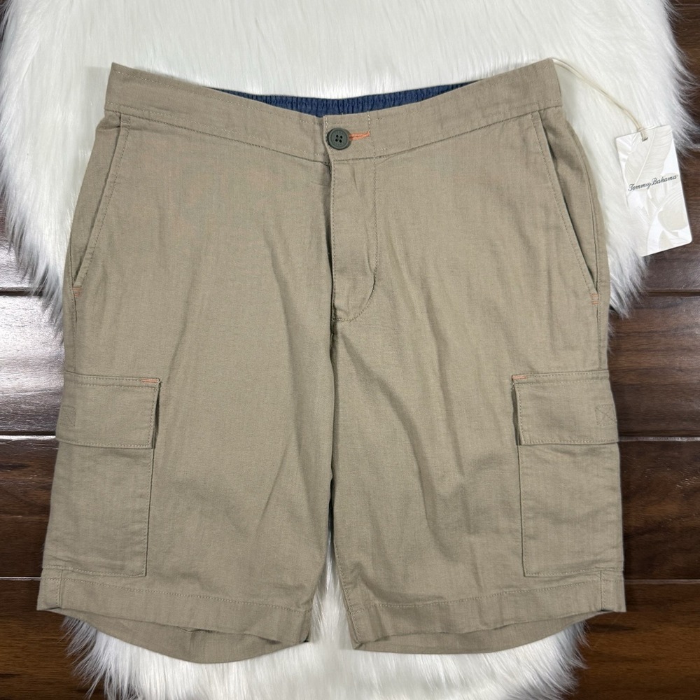 Tommy Bahama Men's Size Small Chinchilla Khaki Linen in Paradise 9" Cargo Shorts